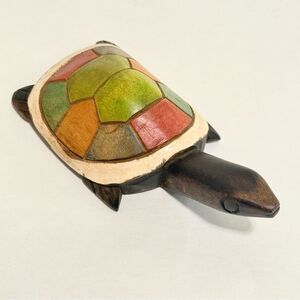 Turtle, Colorful Hand-Carved Wooden Figurine Piece, Longevity Wisdom Luck